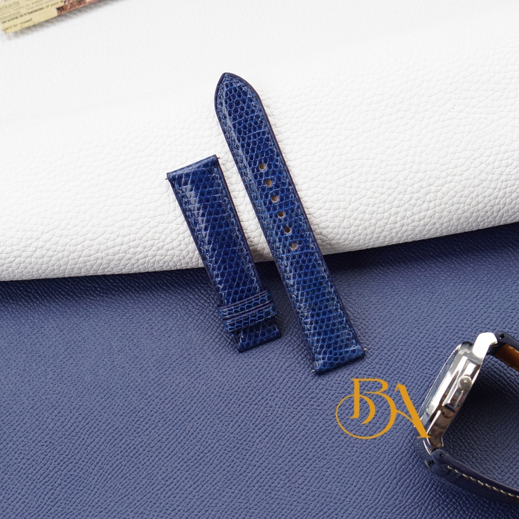 Dây đồng hồ da Kỳ Đà Ý, dây da Kỳ Đà Handmade xanh blue LI109