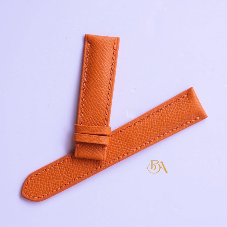 Dây đồng hồ da bê Epsom màu cam