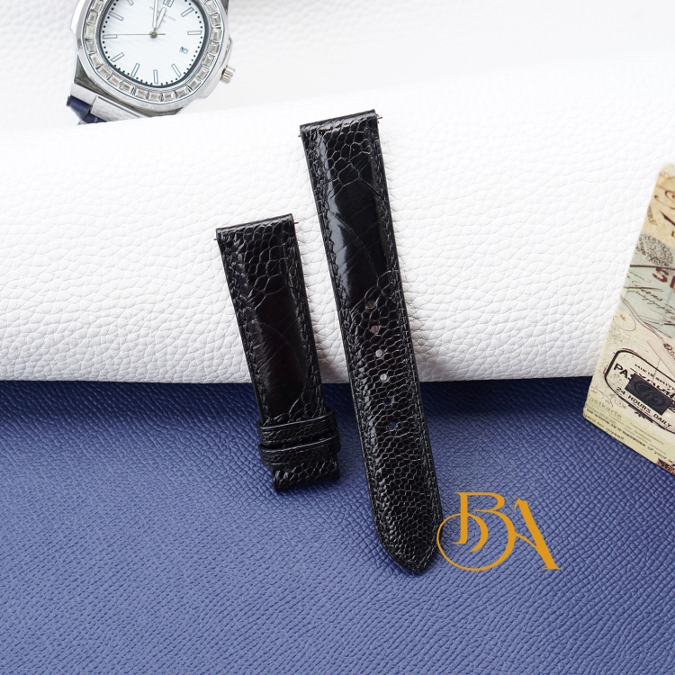 Dây đồng hồ đà điểu Nam Phi màu đen, dây da đà điểu Handmade OS113