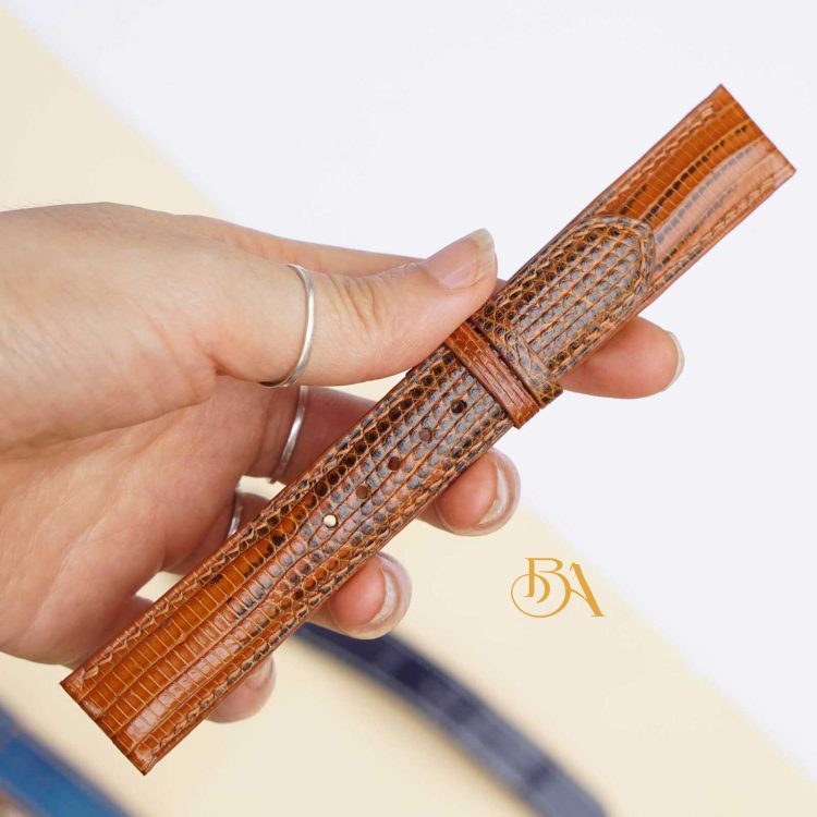 Dây đồng hồ da kỳ đà màu cam