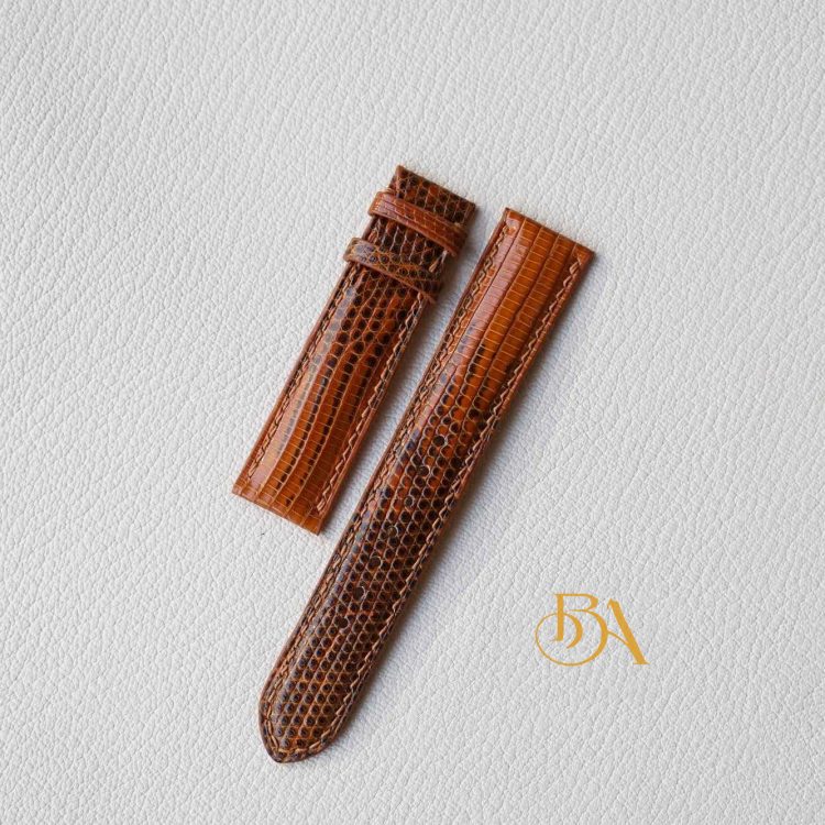 Dây đồng hồ da Kỳ Đà Tây Ban Nha, dây da Kỳ Đà Handmade màu cam LI106