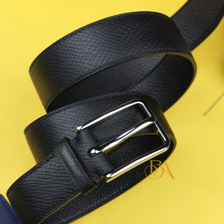 Dây lưng da bê màu đen, thắt lưng da Horween Hatch Grain Handmade HLB103