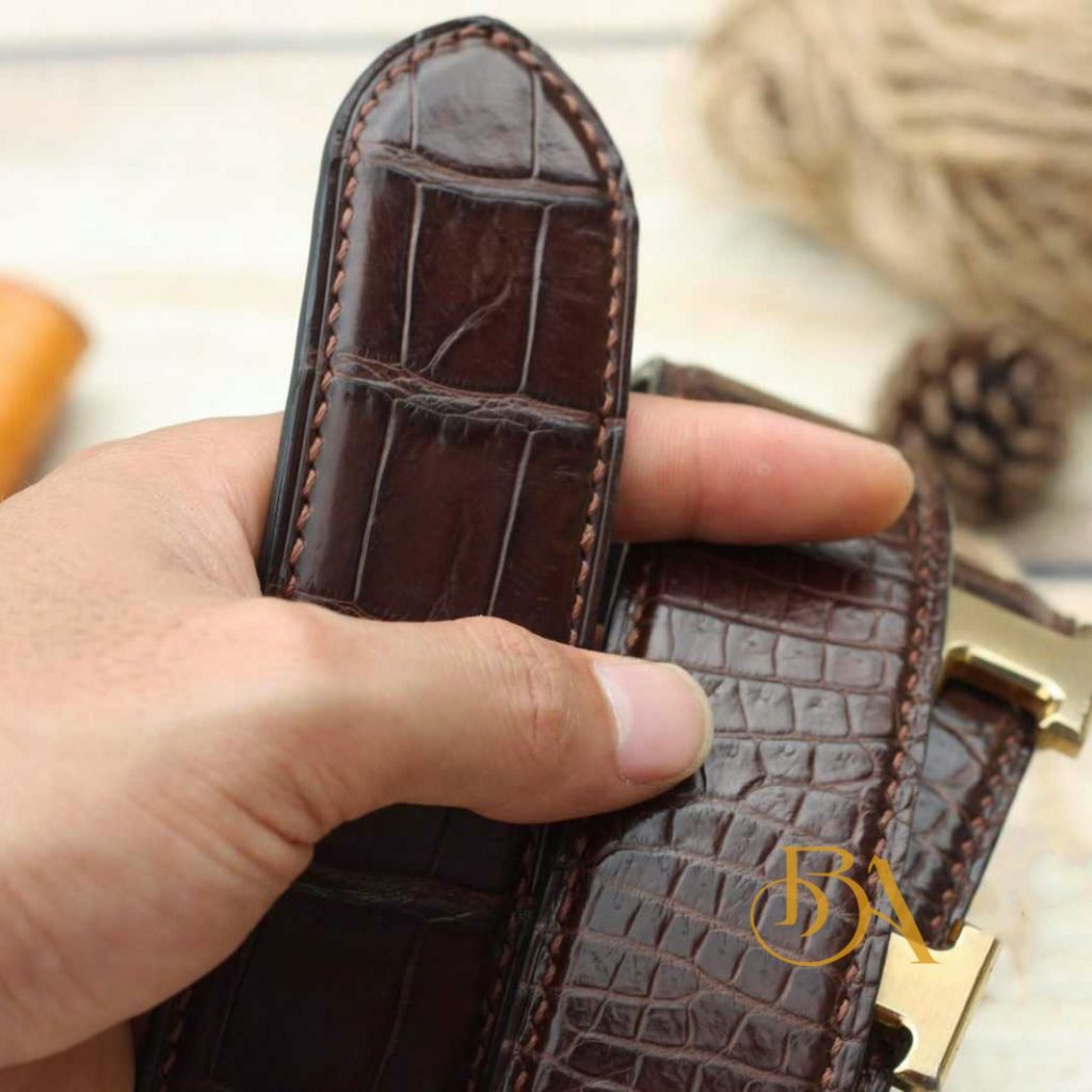 Thắt lưng nam da cá sấu màu nâu đậm