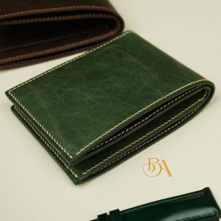 Ví nam da bò Handmade, ví da bò Tuscany vintage xanh rêu CWL147
