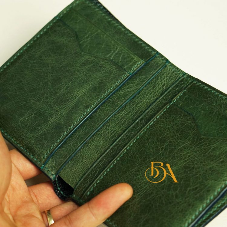 Ví da bò Tuscany Vintage xanh rêu, Ví nam dáng đứng da bò Handmade CWL145