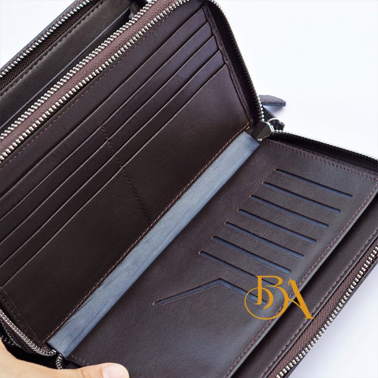 Clutch Da Bò Thời Trang Màu Nâu. Clutch Cầm Tay Da Epsom M080