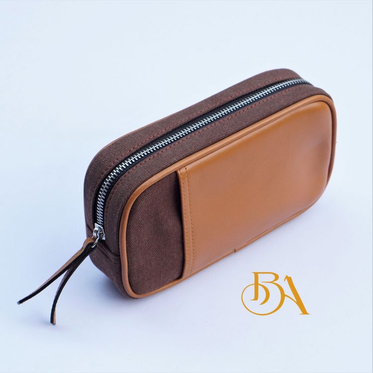 Clutch Da Nam Phối Vải Canvas. Clutch Da Thời Trang Màu Nâu Vàng M016