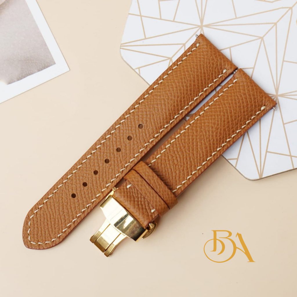 Dây đồng hồ da bê Epsom nâu vàng