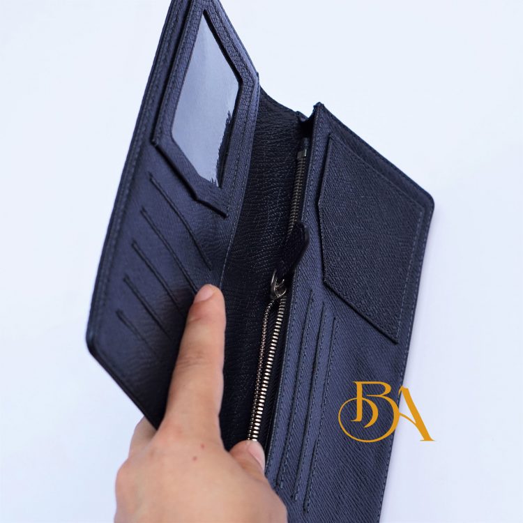 Ví Da Bò Epsom Màu Xanh Navy. Ví Nam Da Thật Dáng Dài M038