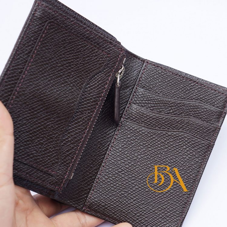 Ví Da Bò Epsom Màu Nâu. Ví Nam Da Thật Dáng Đứng M041