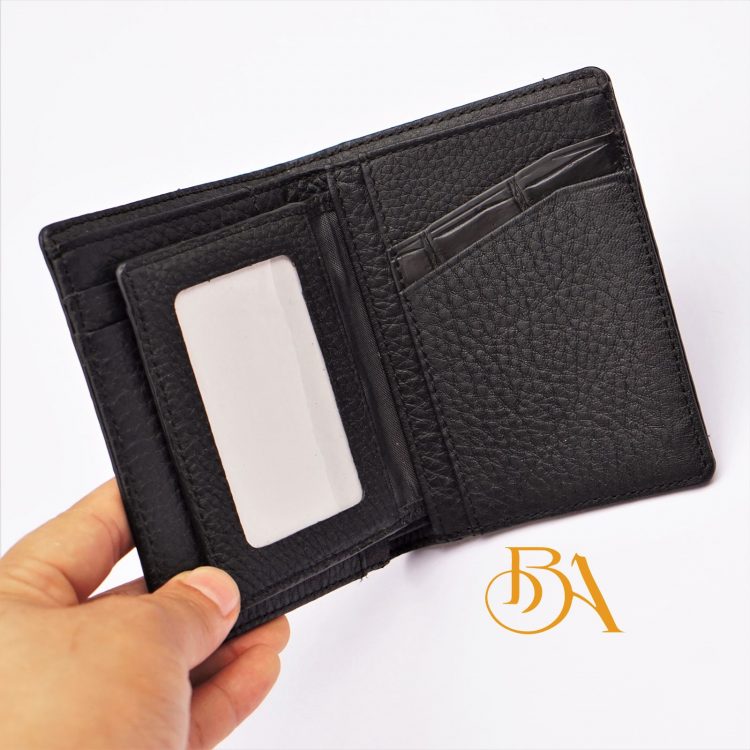 Ví Da Bò Vân Hạt Phối Da Cá Sấu. Ví Nam Dáng Đứng Màu Đen M001