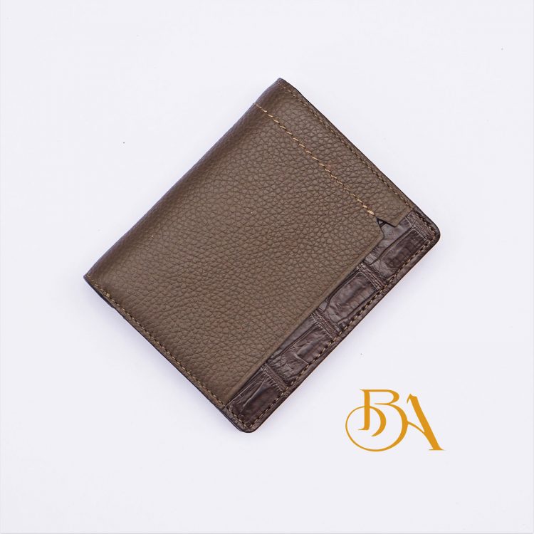 Ví Da Bò Vân Hạt Phối Da Cá Sấu. Ví Nam Dáng Đứng Màu Nâu M003