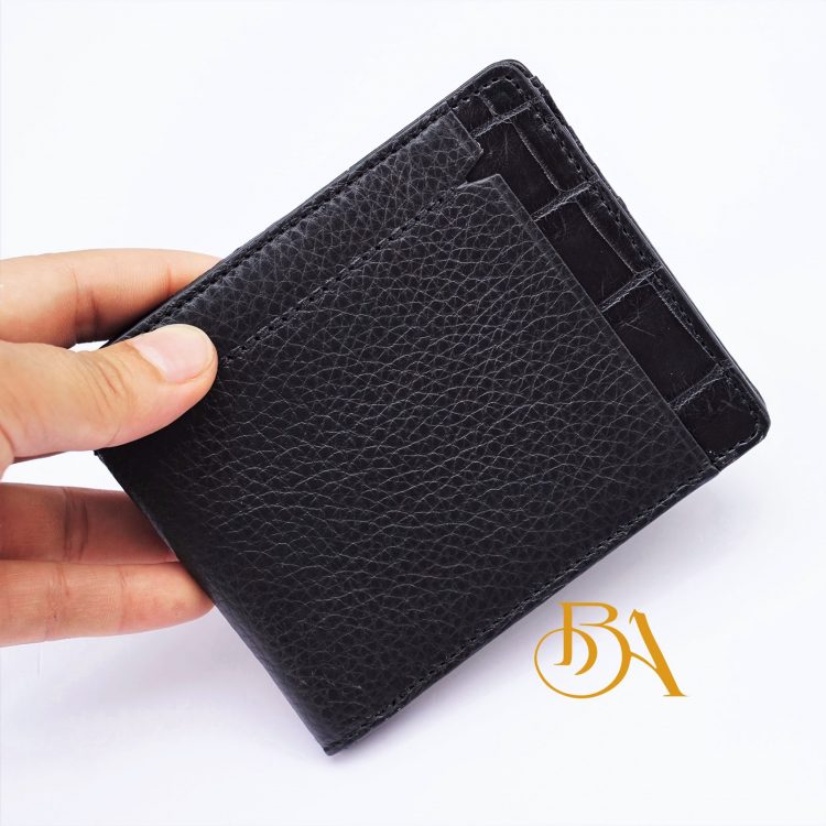 Ví Da Bò Vân Hạt Màu Đen Phối Da Cá Sấu. Ví Da Bò Nam Dáng Ngang M036