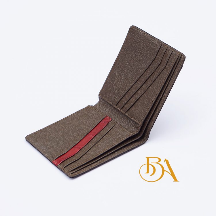 Ví Da Bò Vân Hạt Màu Nâu Phối Da Cá Sấu. Ví Da Bò Nam Dáng Ngang M037