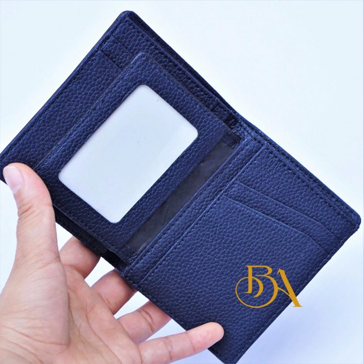 Ví Da Bò Vân Hạt Màu Xanh Navy. Ví Da Bò Nam Dáng Đứng M006
