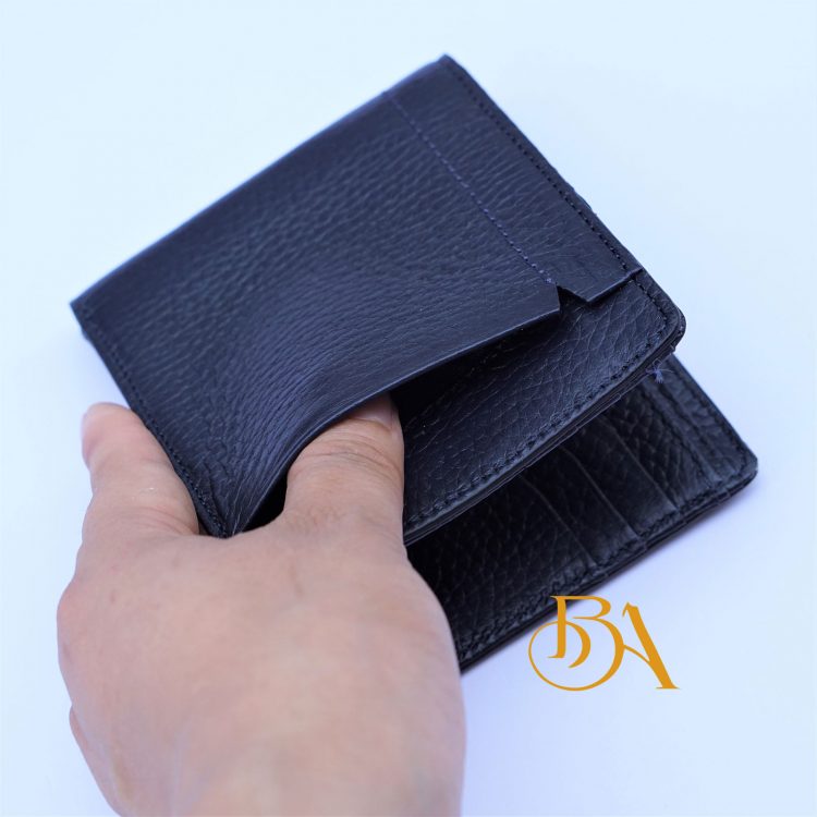 Ví Da Bò Vân Hạt Màu Xanh Navy. Ví Da Bò Nam Dáng Ngang M033