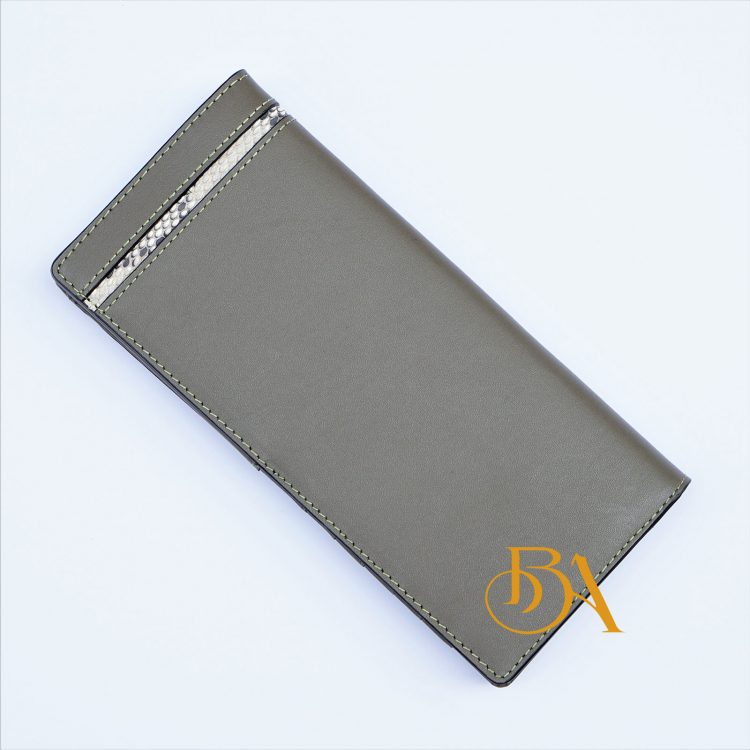 Ví Da Bò Cầm Tay Màu Xanh Oliu. Ví Dài Da Thật M070