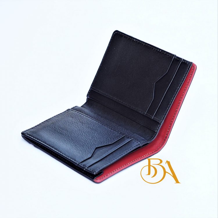 Ví Da Bò Nhập Khẩu Màu Đen Phối Đỏ. Ví Nam Da Thật Dáng Đứng M045