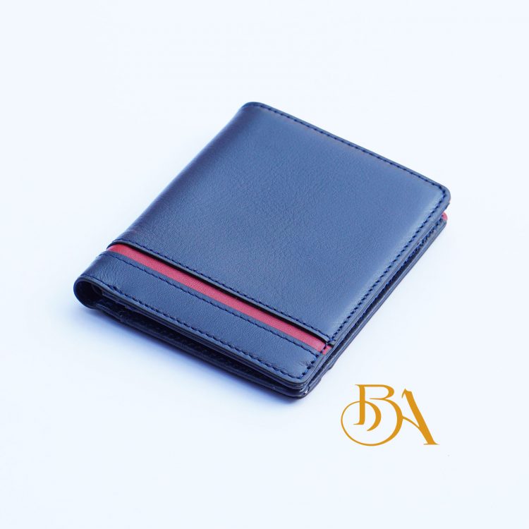 Ví Da Bò Nhập Khẩu Màu Xanh Navy Phối Đỏ. Ví Nam Da Thật Dáng Đứng M049
