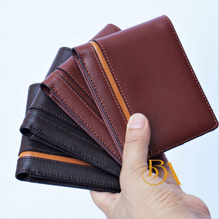 Ví Da Bò Nhập Khẩu Màu Nâu Đỏ. Ví Nam Da Thật Dáng Ngang M075