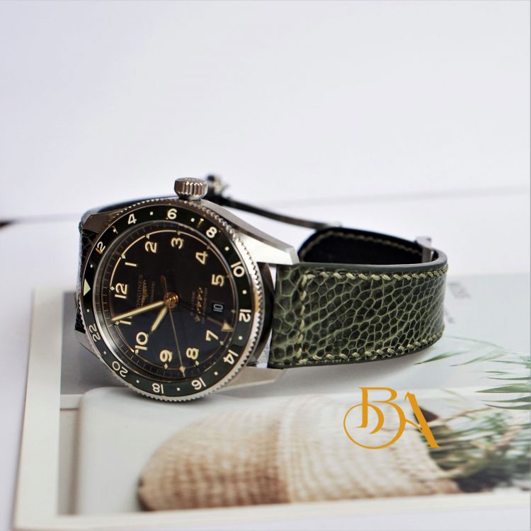 Dây đồng hồ đà điểu Nam Phi xanh Olive, dây da chân đà điểu Handmade OS115