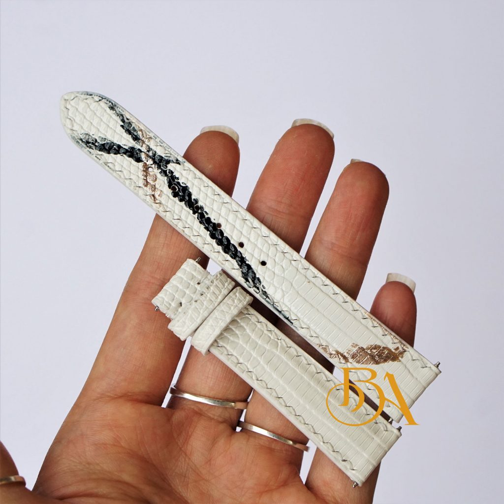 Dây đồng hồ da kỳ đà trắng Handmade