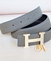 Dây lưng da nam Handmade xám cát, Thắt lưng mặt chữ H da Togo TLB109