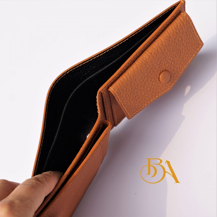 Ví nam da bê Handmade, ví da Epsom kết hợp da Togo nâu Gold CWL153