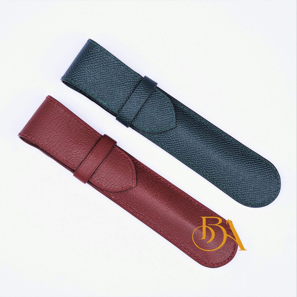 bao da đựng bút montblanc, Bao da đựng bút chất liệu da dê Alran Sully nhập khẩu, Bao bút ký da bê Epsom Handmade cao cấp màu xanh rêu