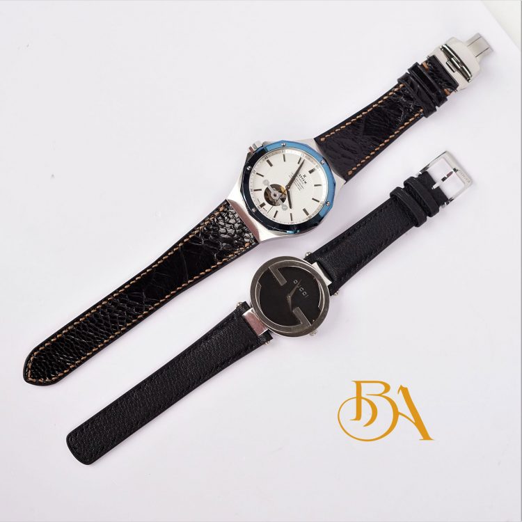 Dây đồng hồ Gucci màu đen, dây da dê Alran Sully Handmade cho nữ GO114