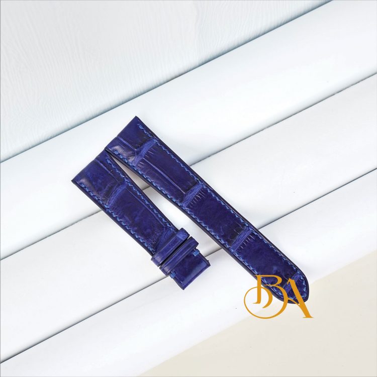 Dây đồng hồ Cá sấu Handmade, dây da Cá sấu xanh Blue AL124
