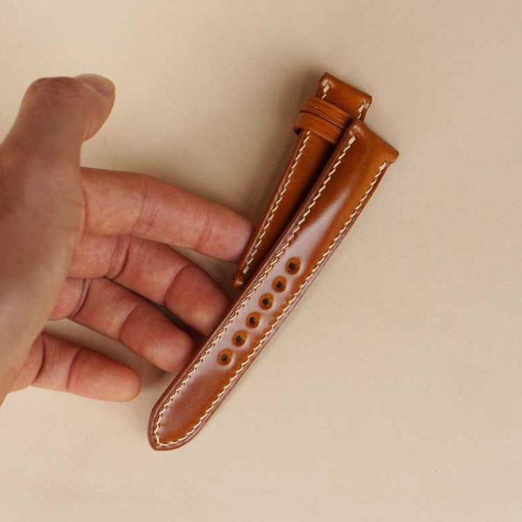 Dây da Shell Cordovan nâu Gold, Dây đồng hồ da mông ngựa nhập khẩu SH105