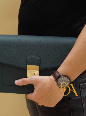 Clutch cầm tay da bê nhập khẩu, Clutch khóa số da Epsom Handmade CTB006