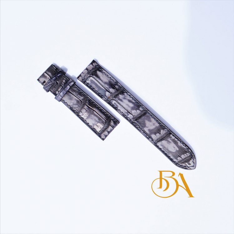 Dây đồng hồ Cá sấu Nubuck cao cấp, dây cá sấu Handmade xanh đen nhám AL126