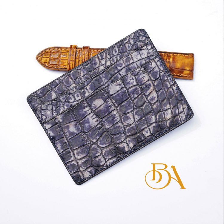 Ví đựng card da cá sấu Nubuck Handmade màu xanh đen AWL122
