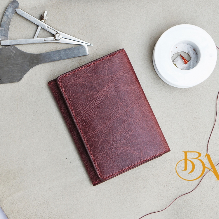 Ví đựng card da bò Tuscany vintage nhập khẩu, ví da bò Handmade nâu mận chín CWL157