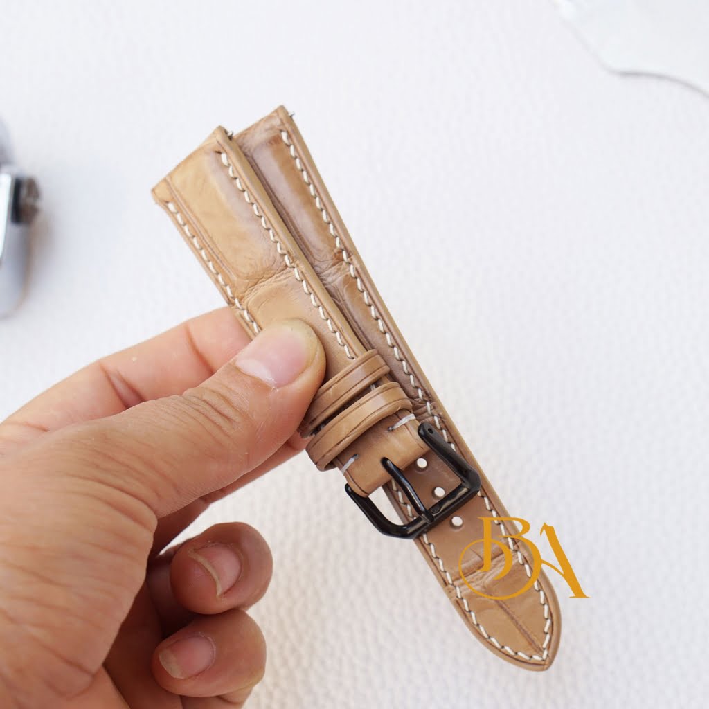 Dây đồng hồ da cá sấu Handmade màu be