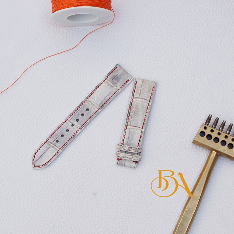 Dây đồng hồ cá sấu Himalaya nhập khẩu, Dây da cá sấu handmade AL131