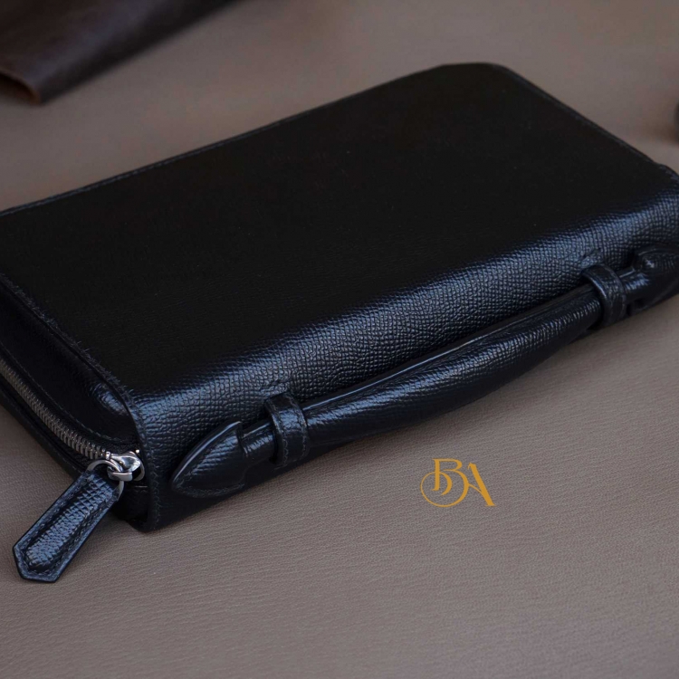 Clutch da Epsom Handmade màu đen, Clutch cầm tay da bê cao cấp CTB011
