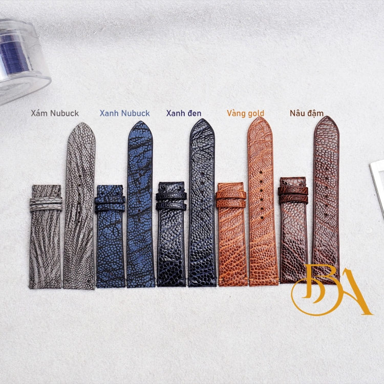 Dây đồng hồ da Đà điểu Handmade kèm chốt thông minh tháo lắp nhanh OS121