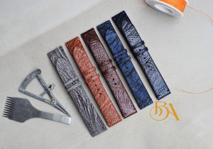 Mẫu dây đồng hồ da chân đà điểu mới tại xưởng