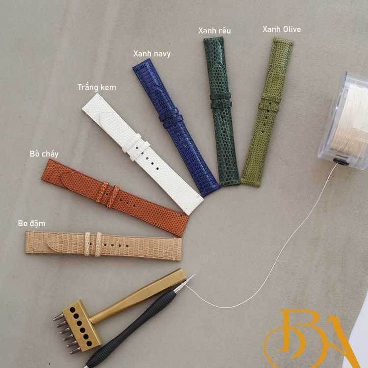 Dây đồng hồ da Kỳ đà Tây Ban Nha có chốt thông minh tháo lắp nhanh LI111