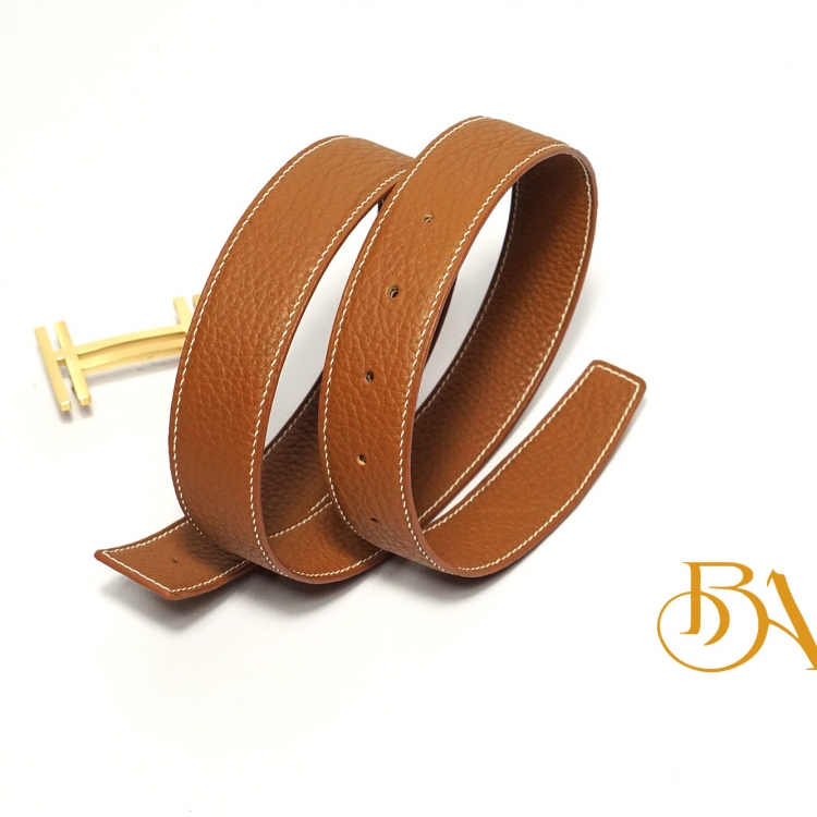 Dây lưng da Togo cao cấp màu nâu gold