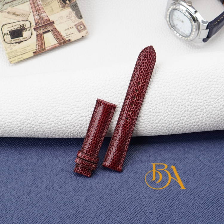 Dây đồng hồ da Kỳ Đà Ý, dây da Kỳ Đà Handmade đỏ đô LI112