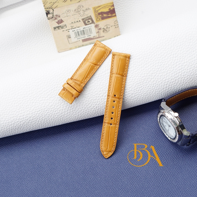 Dây đồng hồ da cá sấu Handmade màu vàng bò AL137