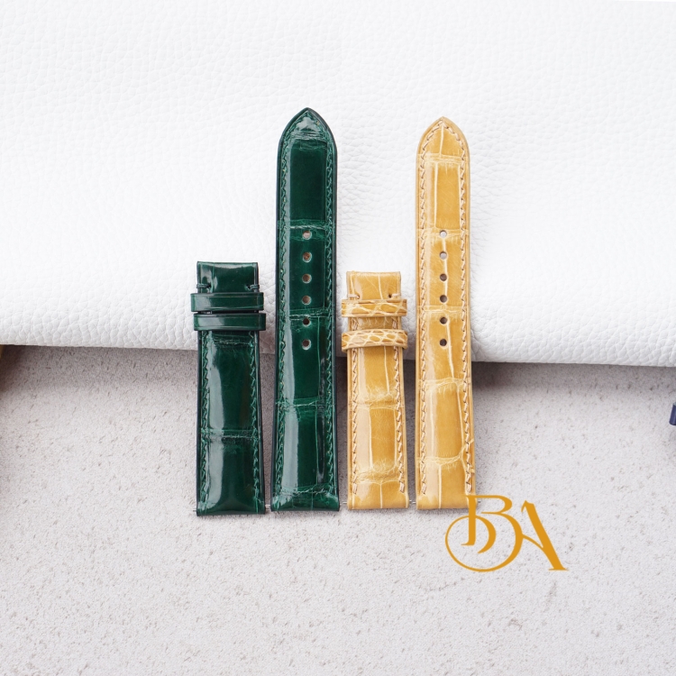 Dây đồng hồ da cá sấu nhập khẩu bề mặt siêu bóng, kèm chốt thông minh AL140