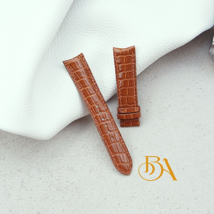 Dây da cá sấu Handmade, dây đồng hồ cá sấu màu nâu gold AL139