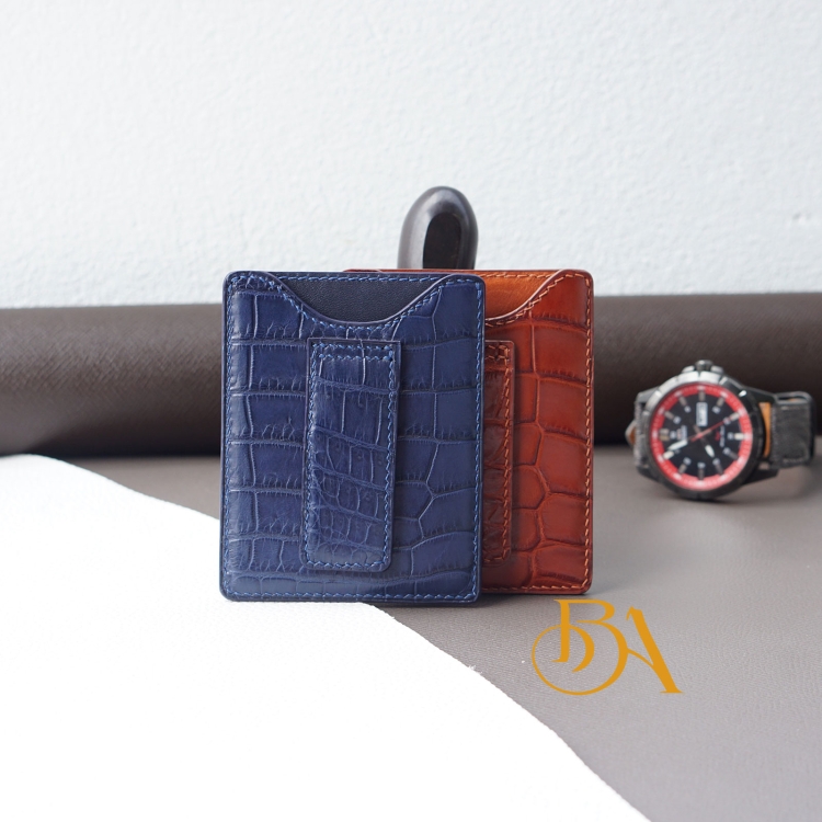 Ví kẹp tiền đựng card da cá sấu cao cấp handmade AWL161