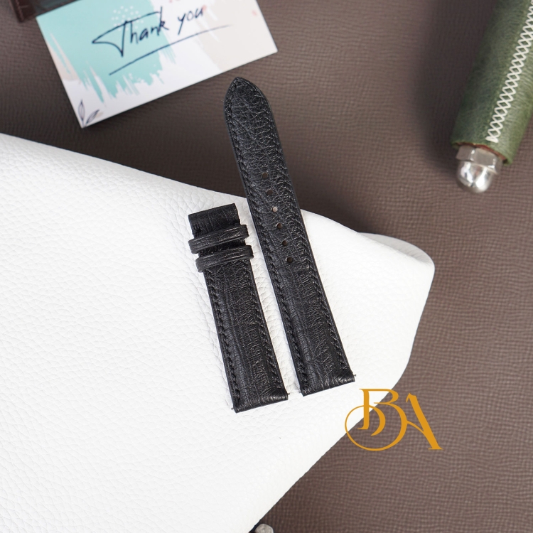Dây đồng hồ da thân đà điểu màu đen Handmade chốt thông minh OS123