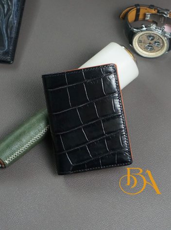 Ví cá sấu đen dáng đứng cho nam, ví da cá sấu Handmade cao cấp AWL168